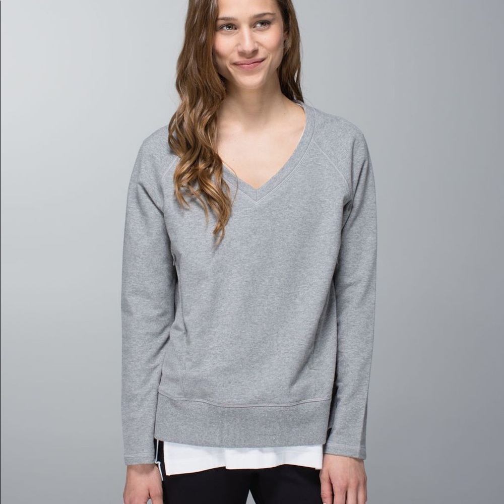 lululemon athletica Light Gray V-Neck Pullover Sweatshirt